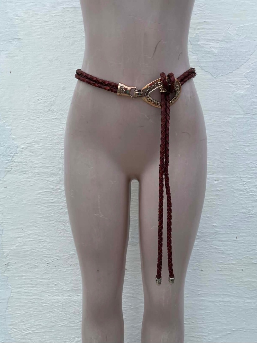 Braided Burgundy Leather Belt with silver Tone Buckle